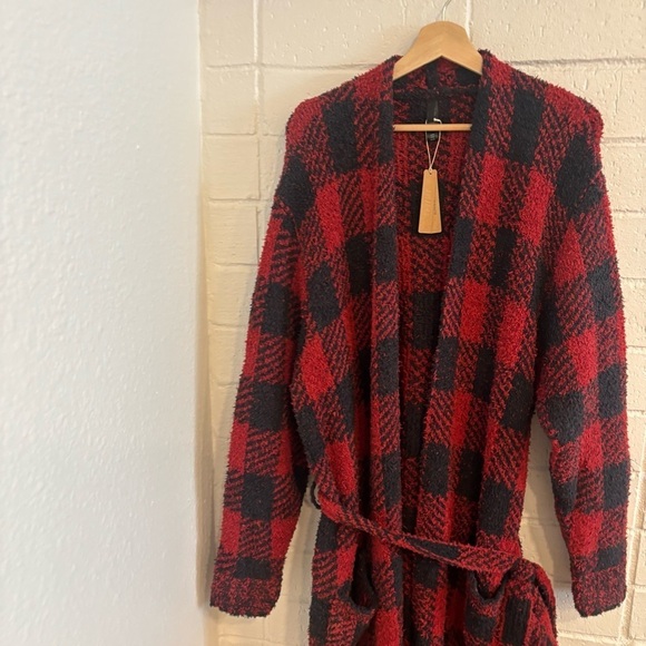 NWT Skims knit unisex robe in red brick buffalo check - Picture 4 of 4
